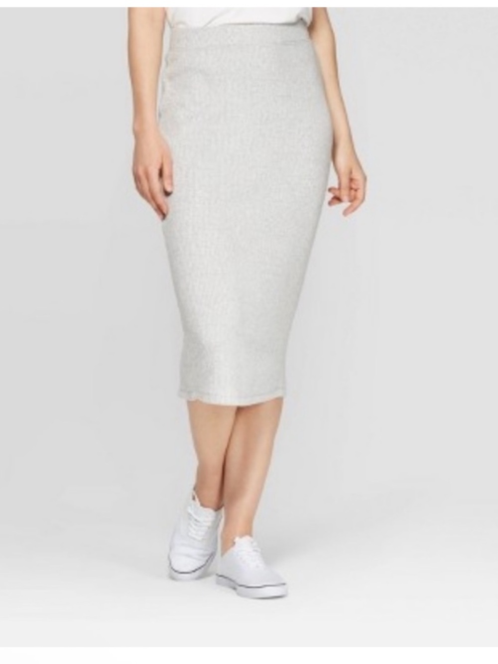 A new day Large Light Gray Ribbed Knit Pencil Skirt
